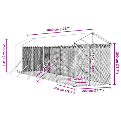 Outdoor Dog Kennel with Roof Silver 2x10x2.5 m Galvanised Steel