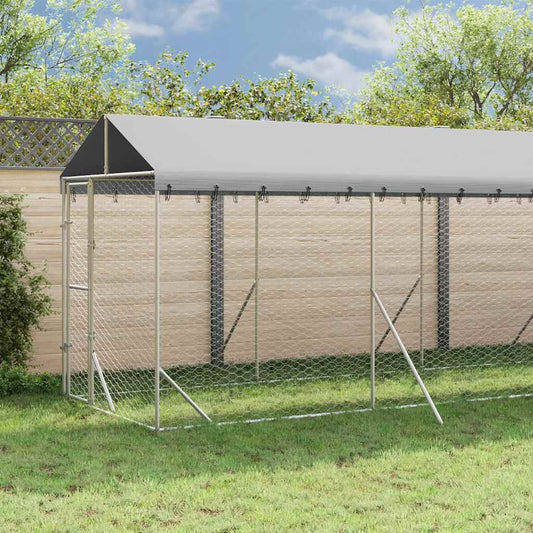 Outdoor Dog Kennel with Roof Silver 2x10x2,5 m Galvanised Steel