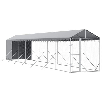 Outdoor Dog Kennel with Roof Silver 2x14x2.5 m Galvanised Steel