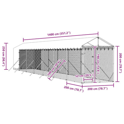 Outdoor Dog Kennel with Roof Silver 2x14x2.5 m Galvanised Steel