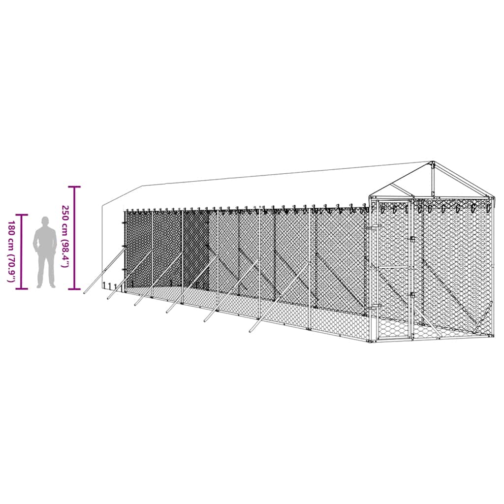Outdoor Dog Kennel with Roof Silver 2x14x2.5 m Galvanised Steel