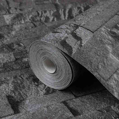 Wallpaper 3D Stone Look Black 10x0.53 m Non-woven