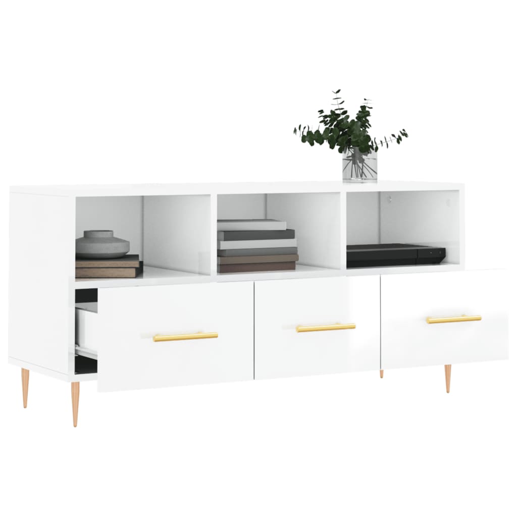 TV Cabinet High Gloss White 102x36x50 cm Engineered Wood