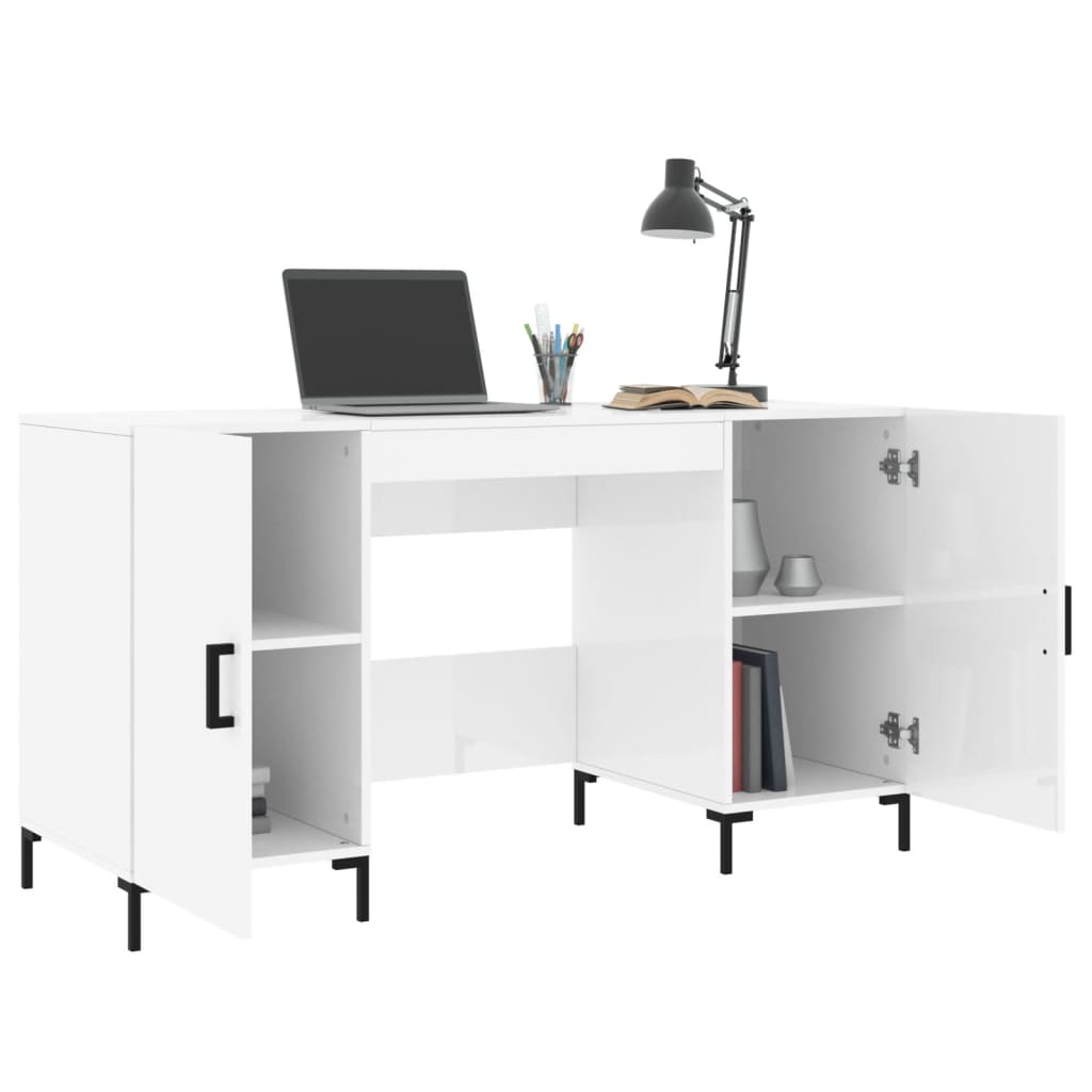 Desk High Gloss White 140x50x75 cm Engineered Wood