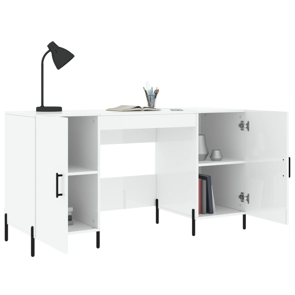 Desk High Gloss White 140x50x75 cm Engineered Wood