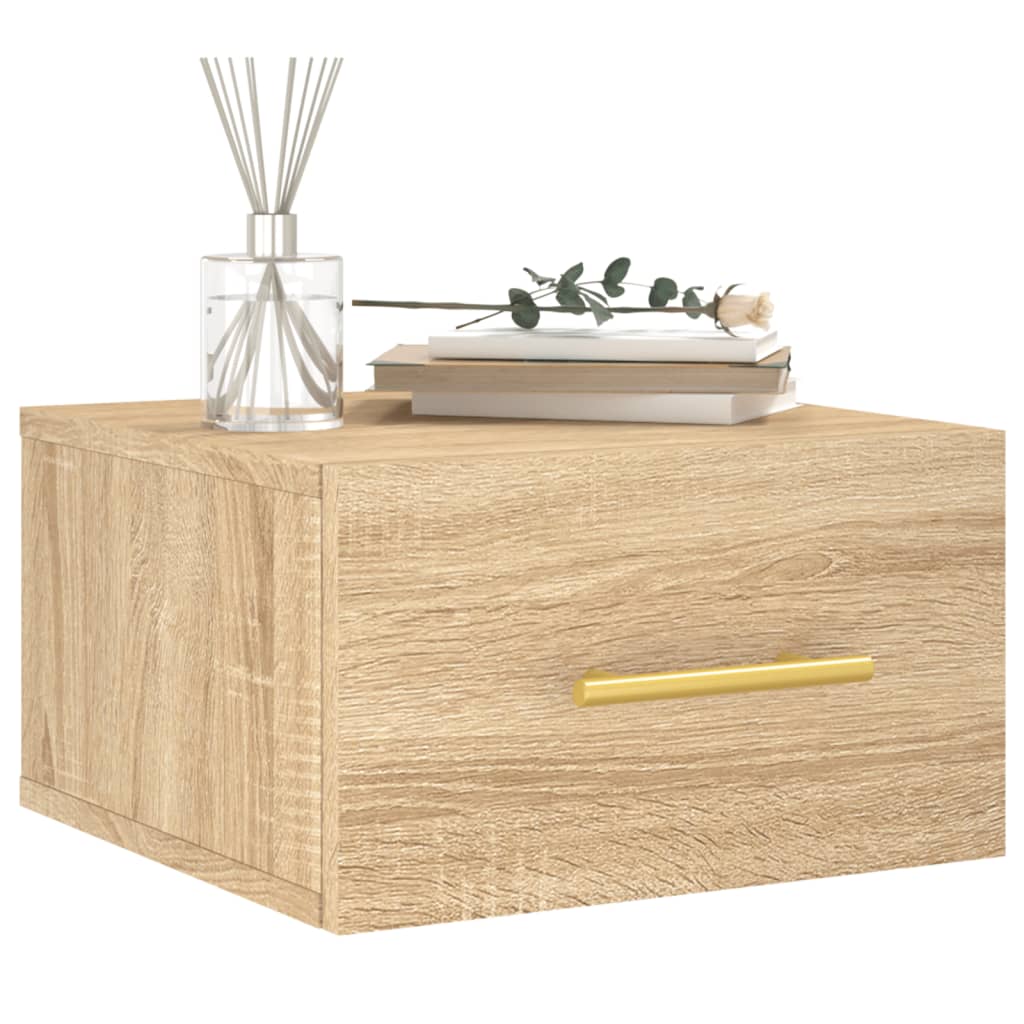Wall-mounted Bedside Cabinet | Set of 2 | Sonoma oak | Engineered wood