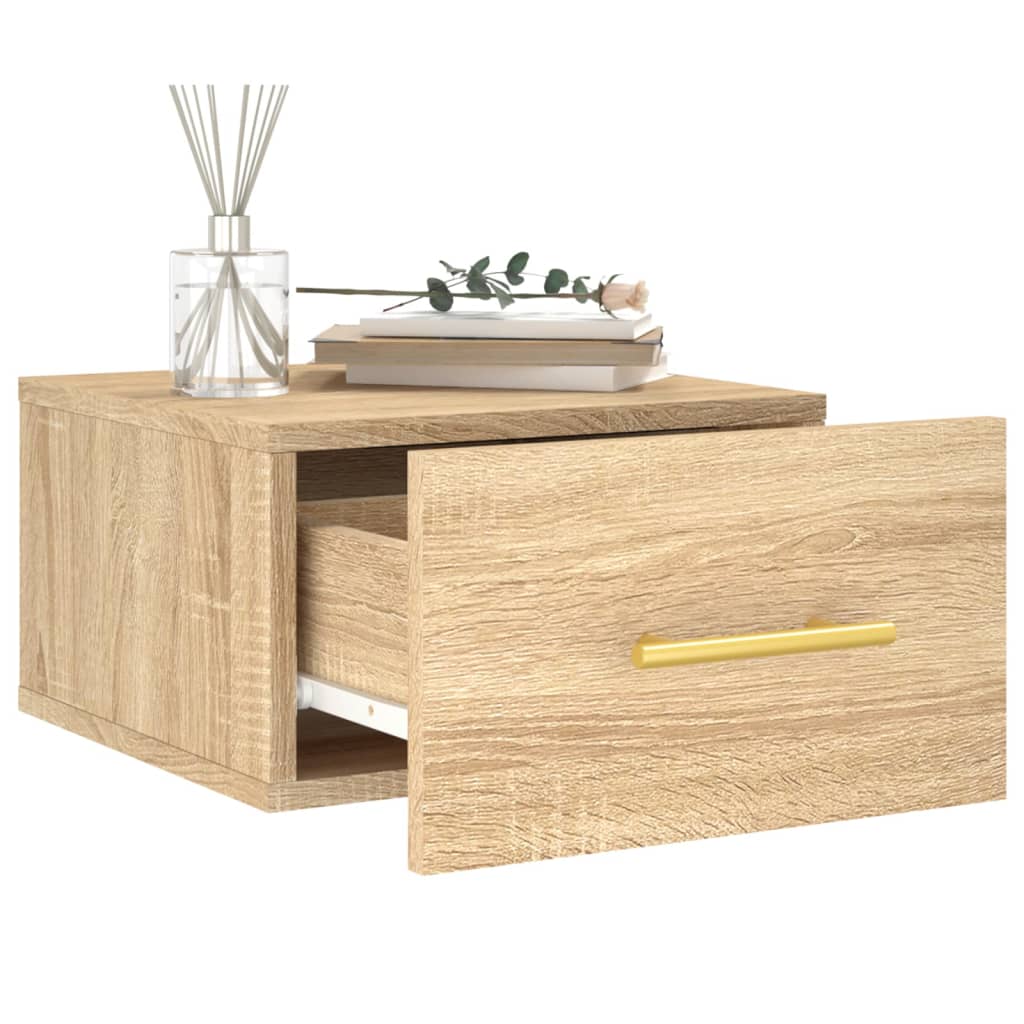 Wall-mounted Bedside Cabinet | Set of 2 | Sonoma oak | Engineered wood