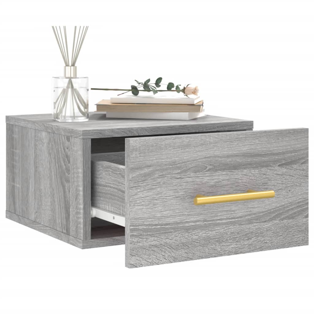Wall-mounted Bedside Cabinet | Set of 2 | Grey sonoma | Engineered wood