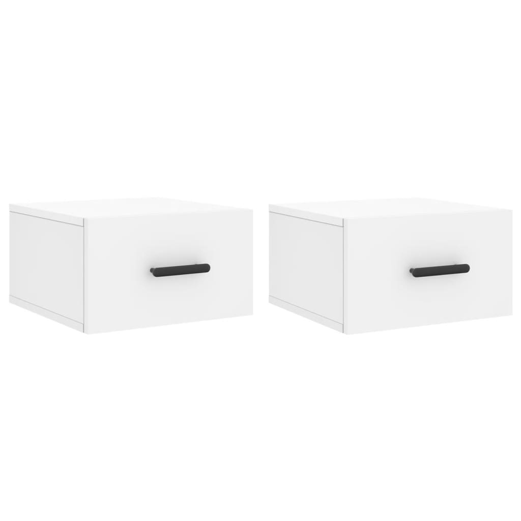 Wall-mounted Bedside Cabinet | Set of 2 | White | Engineered wood