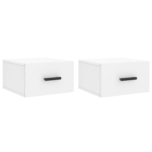 Wall-mounted Bedside Cabinet | Set of 2 | White | Engineered wood