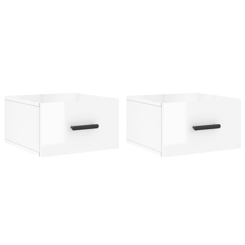 Wall-mounted Bedside Cabinet | Set of 2 | High gloss white