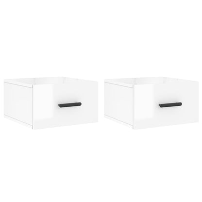Wall-mounted Bedside Cabinet | Set of 2 | High gloss white