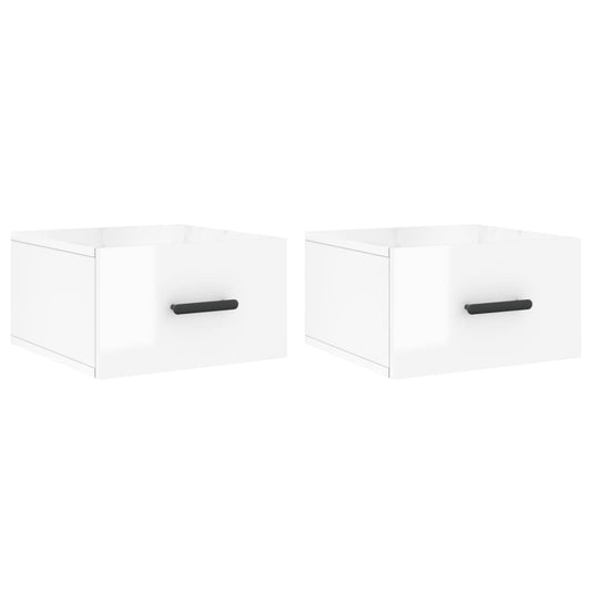 Wall-mounted Bedside Cabinet | Set of 2 | High gloss white
