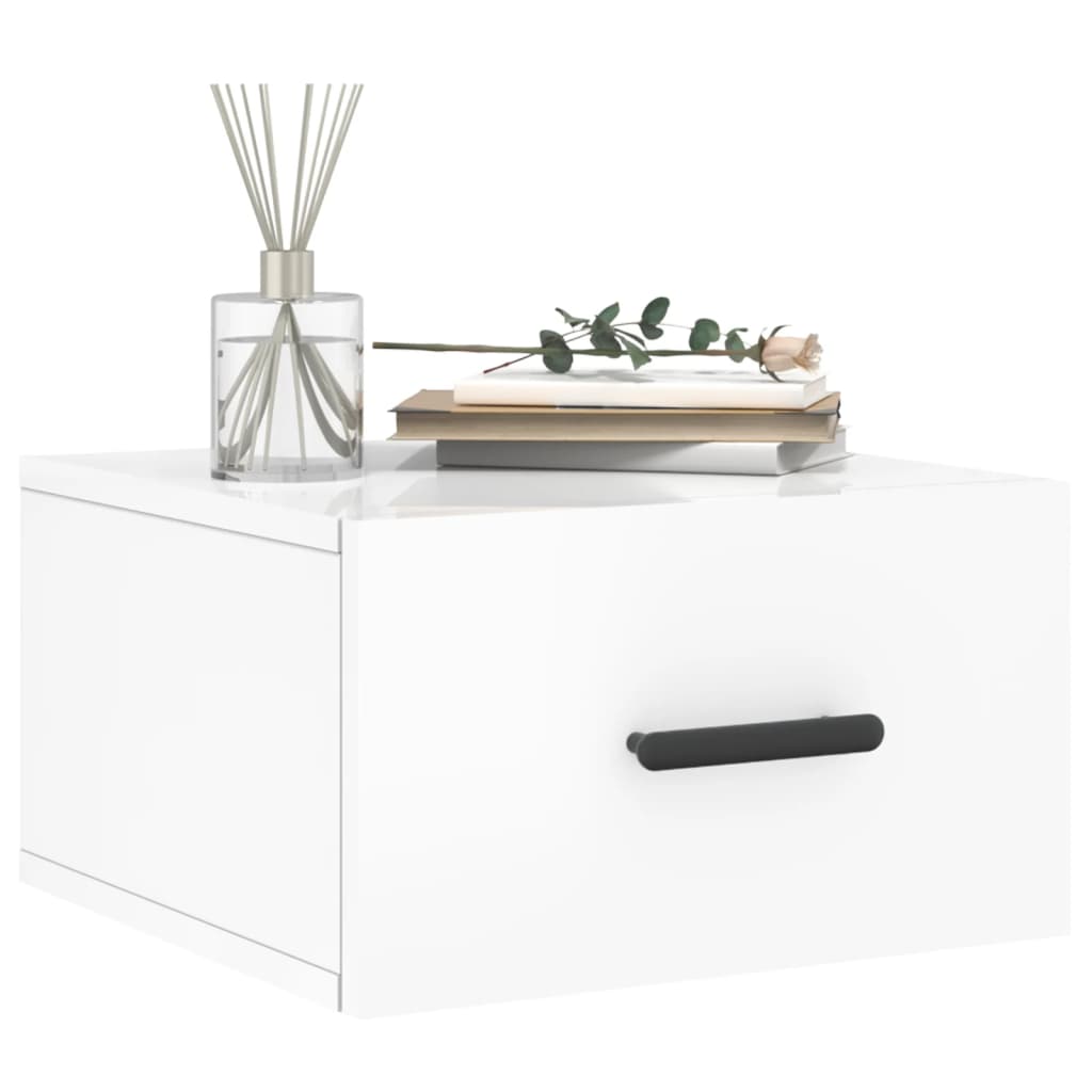Wall-mounted Bedside Cabinet | Set of 2 | High gloss white