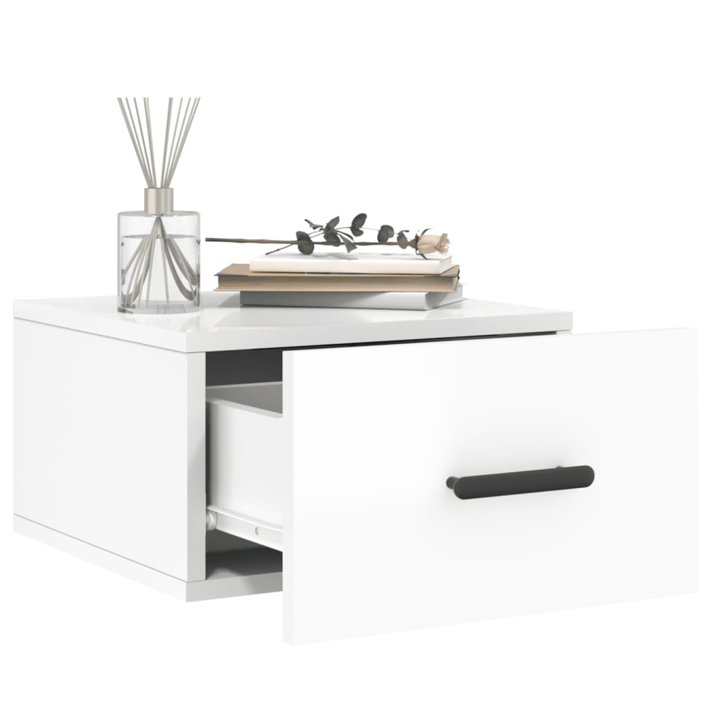 Wall-mounted Bedside Cabinet | Set of 2 | High gloss white