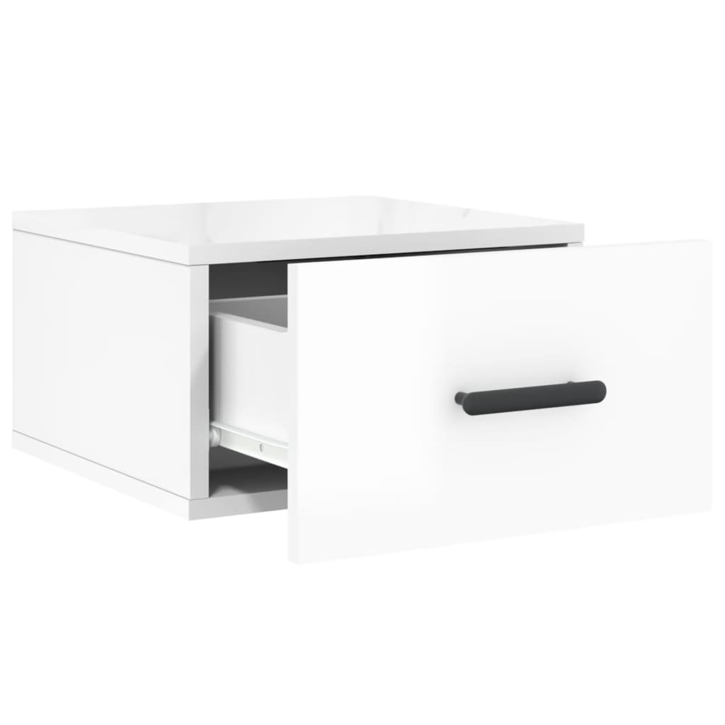 Wall-mounted Bedside Cabinet | Set of 2 | High gloss white