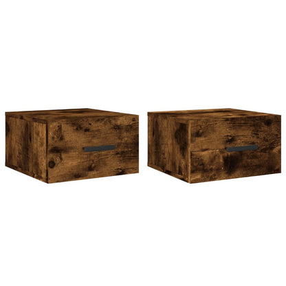 Wall-mounted Bedside Cabinet | Set of 2 | Smoked oak | Engineered wood