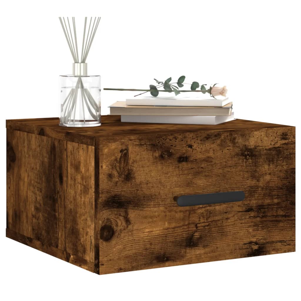 Wall-mounted Bedside Cabinet | Set of 2 | Smoked oak | Engineered wood