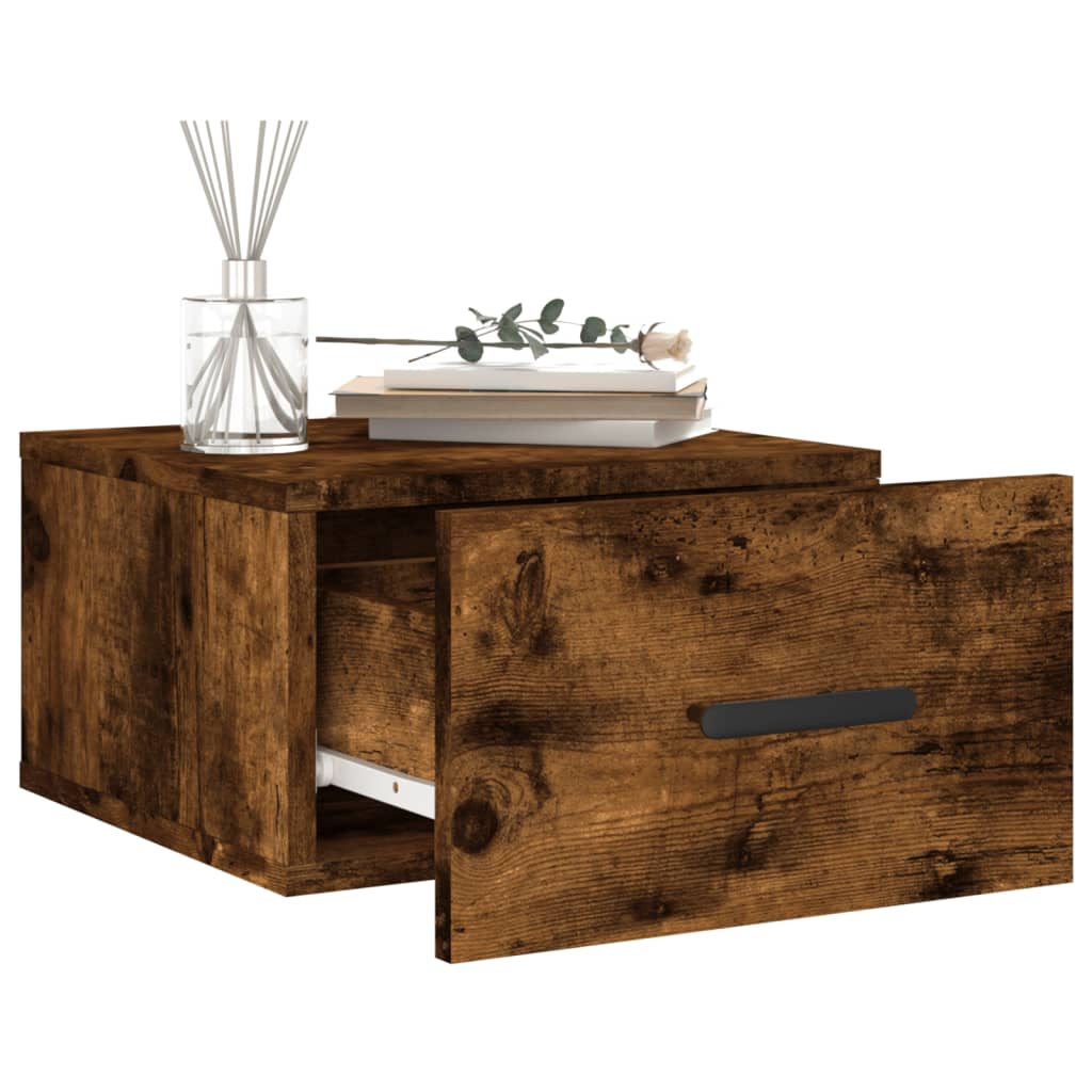 Wall-mounted Bedside Cabinet | Set of 2 | Smoked oak | Engineered wood