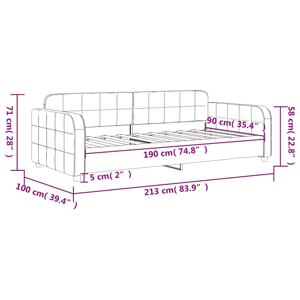 Day Bed without Mattress Light Grey 90x190 cm Single Velvet