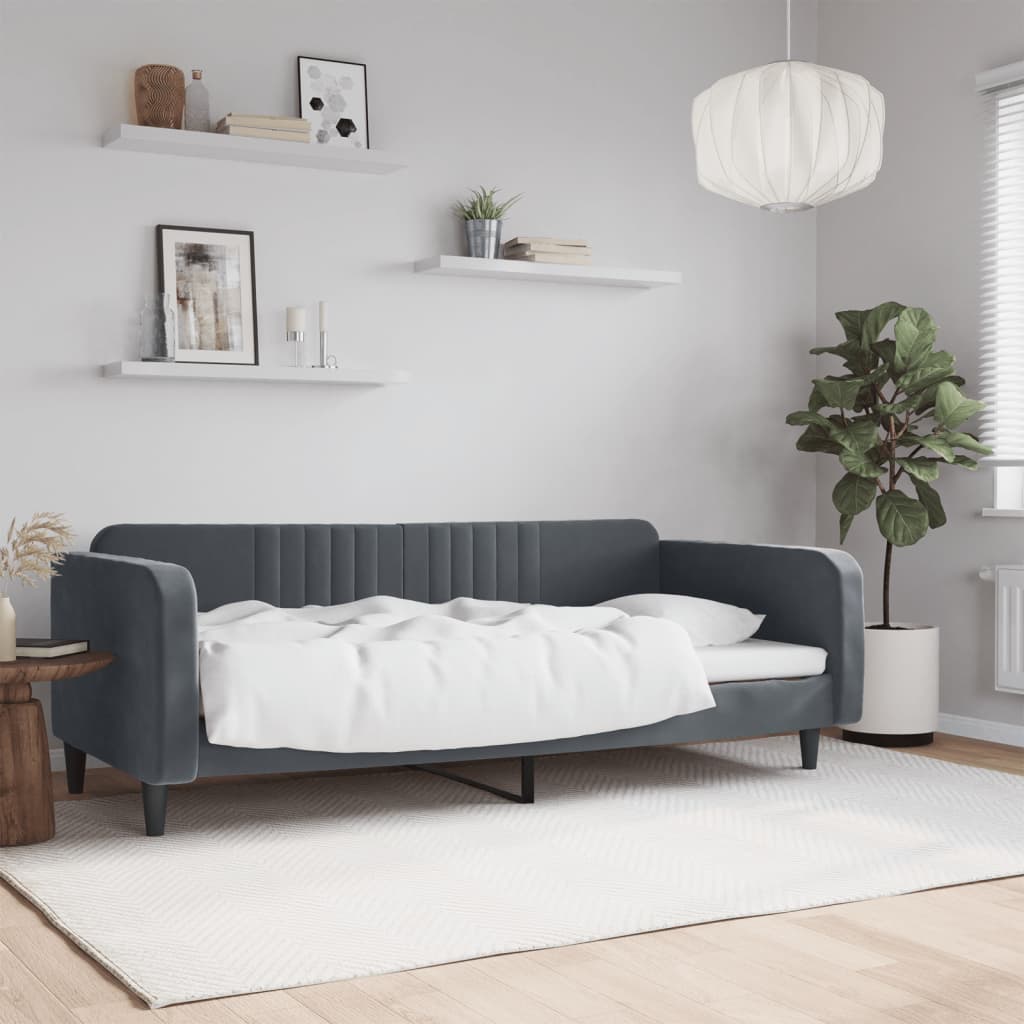 Day Bed without Mattress Dark Grey 90x190 cm Single Velvet