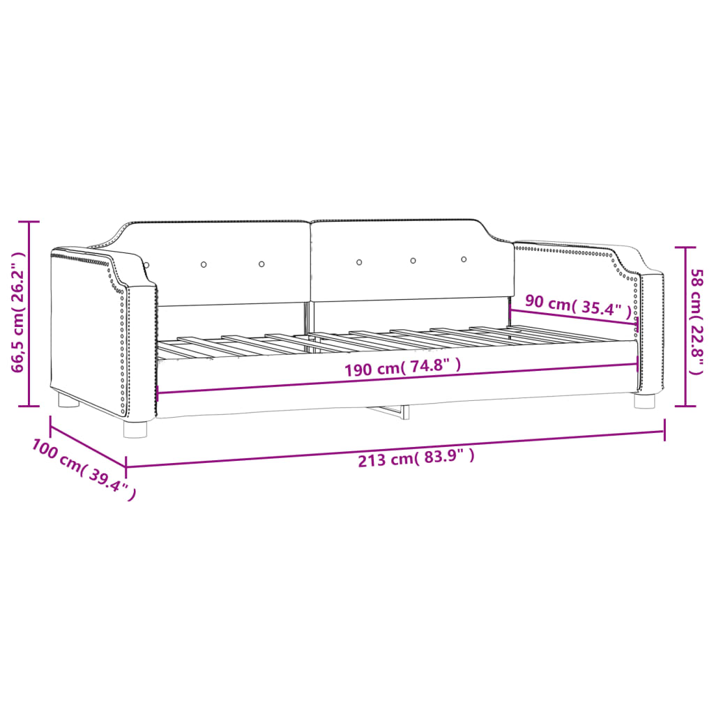 Day Bed without Mattress Dark Grey 90x190 cm Single Fabric