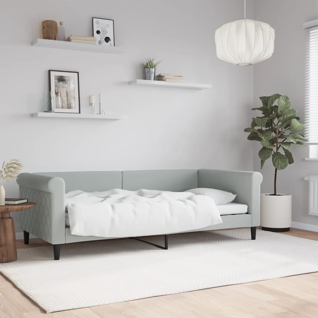 Day Bed without Mattress Light Grey 90x190 cm Single Velvet