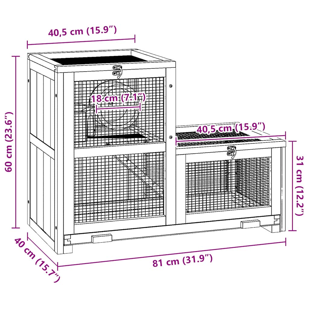 Hamster Cage 81x40x60 cm Solid Wood Fir