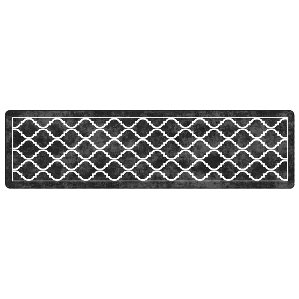 Rug Washable Black and White 80x300 cm