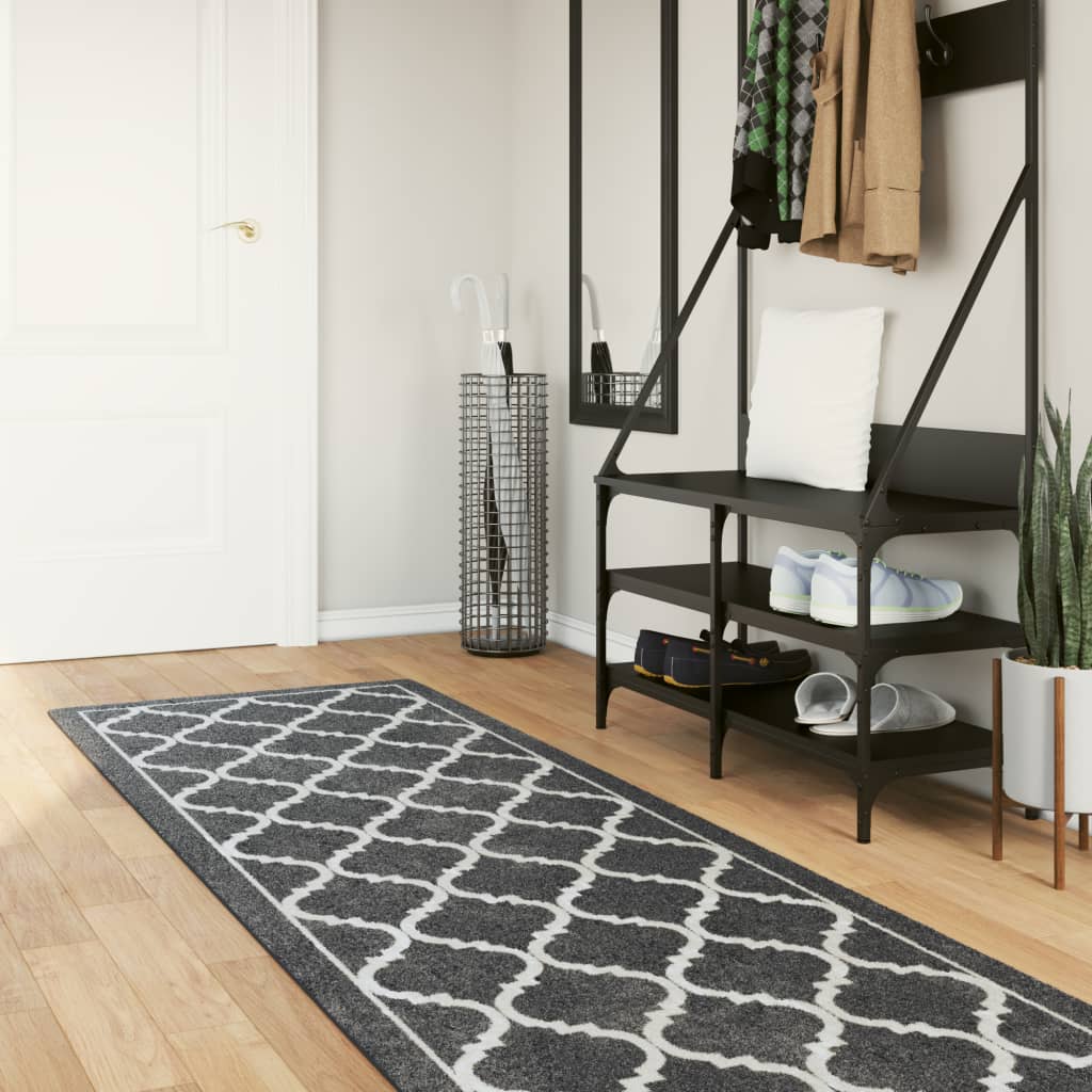 Rug Washable Black and White 80x300 cm