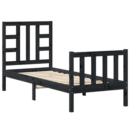 Bed Frame without Mattress Black Small Single Solid Wood Pine