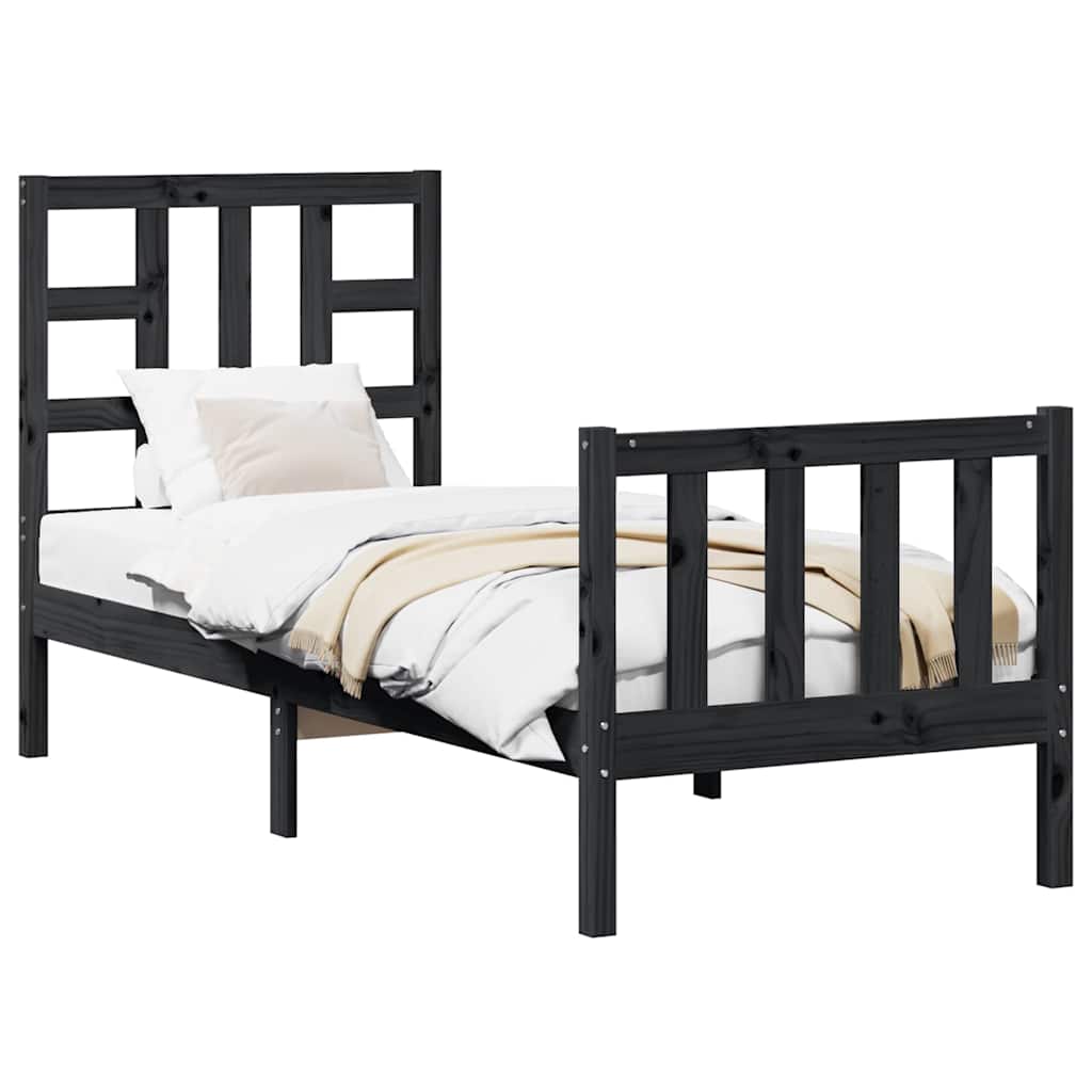 Bed Frame without Mattress Black Small Single Solid Wood Pine