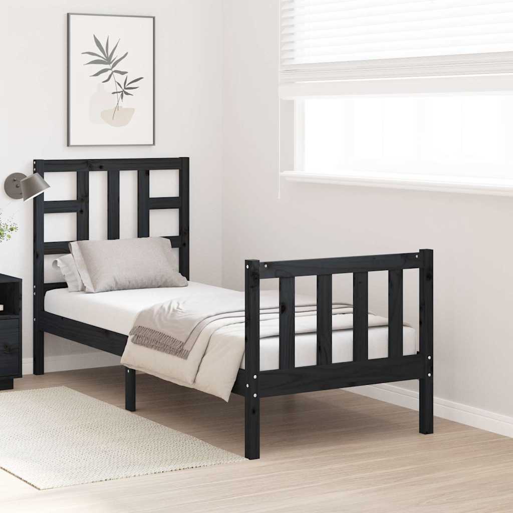 Bed Frame without Mattress Black Small Single Solid Wood Pine
