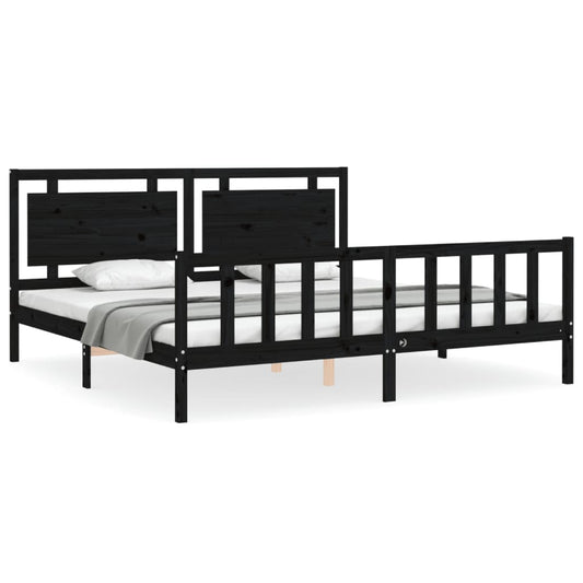 Bed Frame without Mattress Black 200x200 cm Solid Wood Pine