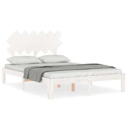 Bed Frame without Mattress White Double Solid Wood Pine