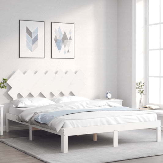 Bed Frame without Mattress White King Size Solid Wood Pine