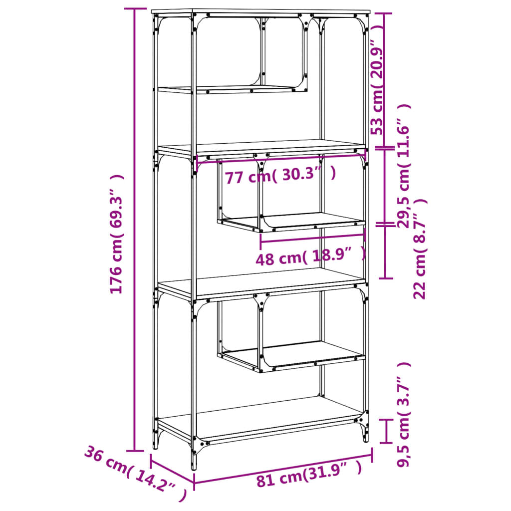 Bookcase Grey Sonoma 81x36x176 cm Engineered Wood