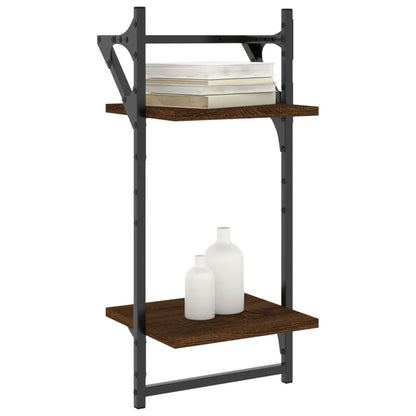 2-Tier Wall Shelves with Bars 2 pcs Brown Oak 30x25x65 cm