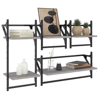 4 Piece Wall Shelf Set with Bars Grey Sonoma Engineered Wood