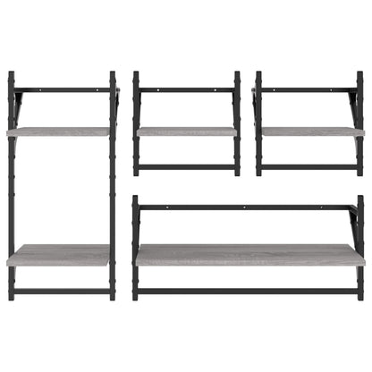 4 Piece Wall Shelf Set with Bars Grey Sonoma Engineered Wood