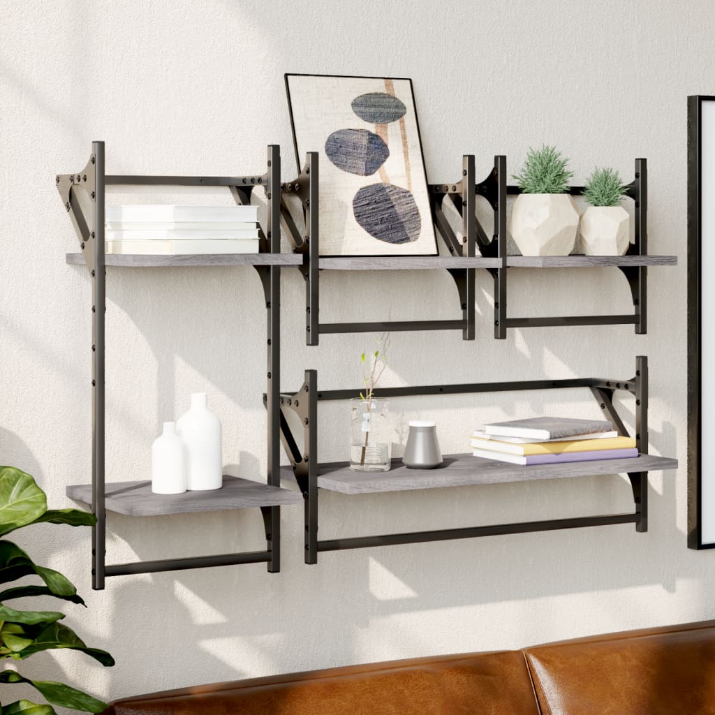 4 Piece Wall Shelf Set with Bars Grey Sonoma Engineered Wood