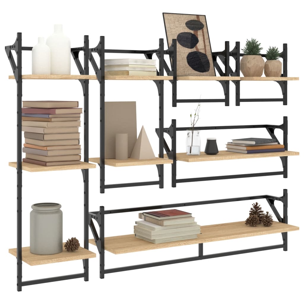 6 Piece Wall Shelf Set with Bars Sonoma Oak Engineered Wood