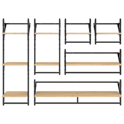 6 Piece Wall Shelf Set with Bars Sonoma Oak Engineered Wood