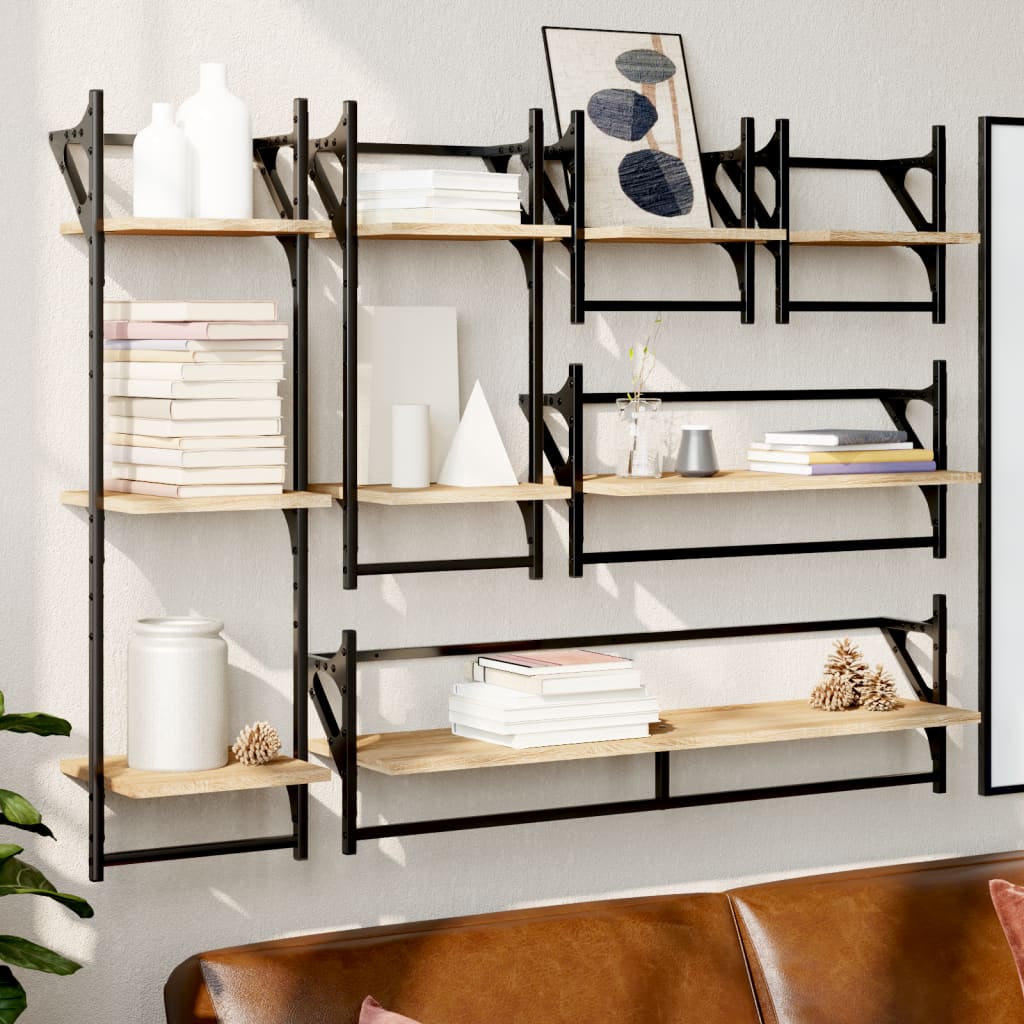 6 Piece Wall Shelf Set with Bars Sonoma Oak Engineered Wood