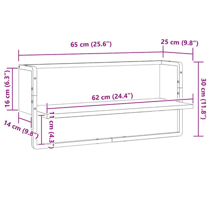 Wall Shelf with Bar Smoked Oak 65x25x30 cm