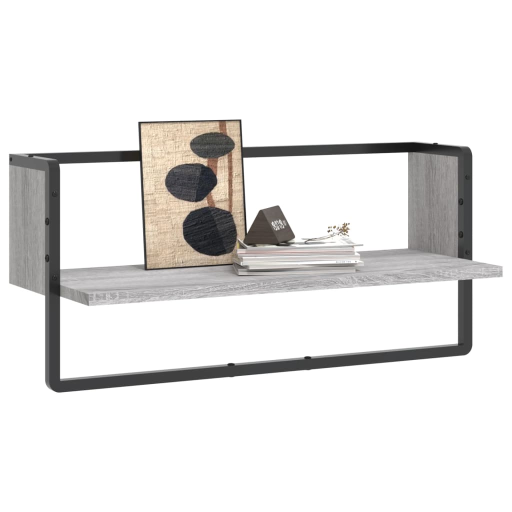 Wall Shelf with Bar Grey Sonoma 65x25x30 cm