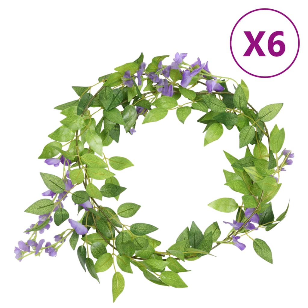 Flower Garlands 6 pcs Purple 200 cm