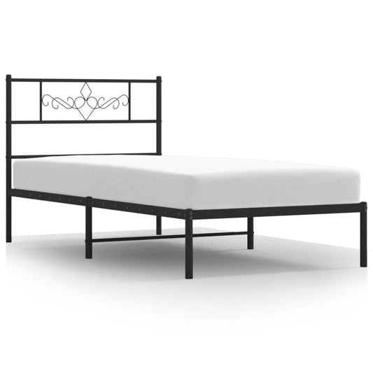 Metal Bed Frame without Mattress with Headboard Black 90x200cm