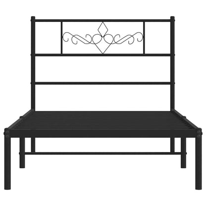Metal Bed Frame without Mattress with Headboard Black 100x190cm