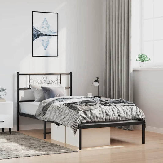 Metal Bed Frame without Mattress with Headboard Black 100x190cm